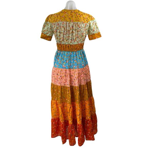 Anthropologie Tiered & True Multicolor Floral Colorblock V Neck Maxi Dress XXS - Picture 4 of 7